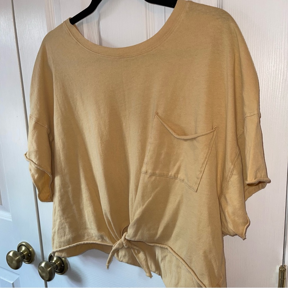 aerie Short Sleeve Tie-Hem Pocket Tee in Pale Yellow - Picture 6 of 8